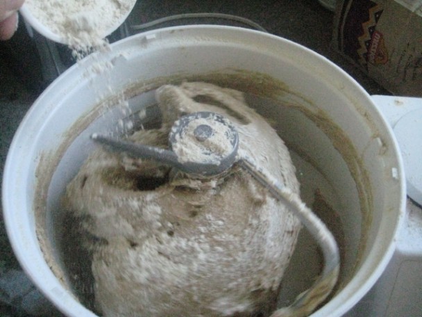 Added Flour Until Einkorn Dough Stopped Sticking to Mixer Bowl