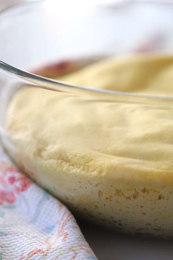 Einkorn dough in a glass bowl