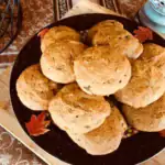 Einkorn pumpkin cookies stacked on a plate